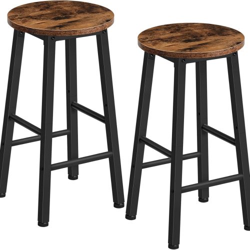 HOOBRO Bar Stools, Barstools Set of 2,Counter Height Barstools, 24.8" Bar Stools for Kitchen Island, Industrial Bar Chairs, for Dining Room, Kitchen, Bar, Rustic Brown and Black BF07BY01G1