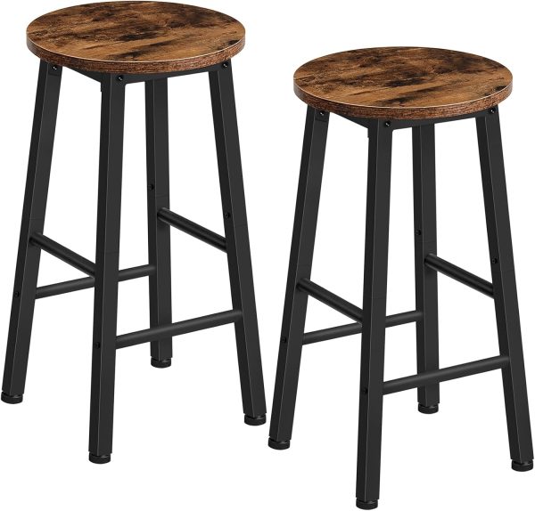 HOOBRO Bar Stools, Barstools Set of 2,Counter Height Barstools, 24.8" Bar Stools for Kitchen Island, Industrial Bar Chairs, for Dining Room, Kitchen, Bar, Rustic Brown and Black BF07BY01G1