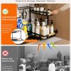 Sevenblue 2-Pack 2-Tier Height Adjustable Under Sink Organizer & Storage | Multi-purpose storage for kitchen & bathroom cabinet. Large black shelf, height adjustable design for space-saving.