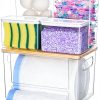 iCASA 5 in 1 Trash Bag Holder Dispenser Dishwasher & Laundry Pods Container | Large Stackable Under Sink Organizer Garbage Bag Dispenser for 13/30/33 Gallon Bags, Kitchen Pantry Clear Storage Bins