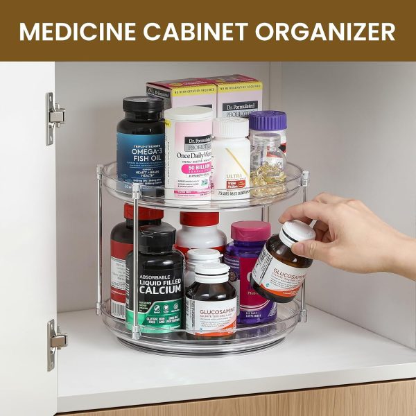 CT0433885JS_4 2 Tier Non-Skid Acrylic Lazy Susan Turntable Organizer - Rotating Spice Rack - Spinning Organization Tray for Kitchen, Pantry, Countertop, Closet, Bathroom, Vanity, Medicine Cabinet Organizing, 9.25''