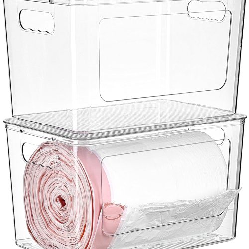 CT0433924JS_1 Vtopmart 2 Pack Clear Trash Bag Holder, Stackable Garbage Bag Dispenser
