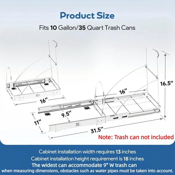 Pull Out Trash Can Under Cabinet & Under Sink, Heavy Duty Slider Organizer