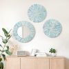 3PCS Natural Mother of Pearl Beach Mirror Wall Art Room Decor,Blue | Handmade Ocean Round Wall Hanging Sculptures,Coastal Art Decor for Living Room Bedroom Hallway Entry Bathroom Holiday Hotel