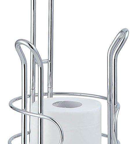 SunnyPoint Freestanding Toilet Paper Holder with Storage – Holds 3 Spare Rolls, Heavy-Duty Steel, Chrome Finish, Easy Assembly, Space-Saving Bathroom Organizer