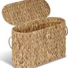efluky Toilet Paper Storage Basket, Water Hyacinth Slim Toilet Paper Holder with Lid- Holds Up to 9 Mega Rolls, Home Bathroom Decor Organizer