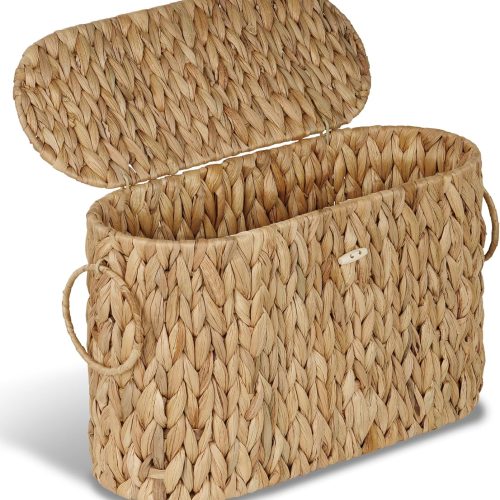 efluky Toilet Paper Storage Basket, Water Hyacinth Slim Toilet Paper Holder with Lid- Holds Up to 9 Mega Rolls, Home Bathroom Decor Organizer