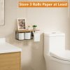 CT0434363JS_3 VITVITI Toilet Paper Holder with Shelf, Wall Mounted Toilet Paper Storage Basket, Wood Metal Toilet Roll and Wipes Holder for Bathroom Farmhouse (Brown)