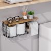 CT0434363JS_4 VITVITI Toilet Paper Holder with Shelf, Wall Mounted Toilet Paper Storage Basket, Wood Metal Toilet Roll and Wipes Holder for Bathroom Farmhouse (Brown)