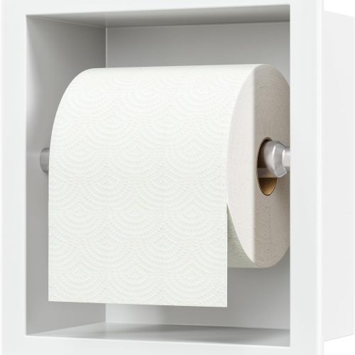 Neodrain White Recessed Toilet Paper Holder,for Standard/Mega Roll | 304 Stainless Steel,Built-in Wall Toilet Paper Holder ,Stylish Mega Roll Tissue Dispenser for Bathroom, RV