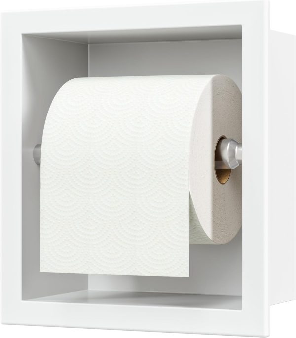 CT0434583JS_1 Neodrain White Recessed Toilet Paper Holder,for Standard/Mega Roll | 304 Stainless Steel,Built-in Wall Toilet Paper Holder ,Stylish Mega Roll Tissue Dispenser for Bathroom, RV