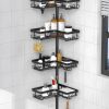 CT0434622JS_1 KEGII Corner Shower Caddy Tension Pole, Large Capacity Bathroom Organizer | 28 Hooks with Soap and Razor Holders, Heavy Duty 4-Tier Shelves for Family Bathtubs and Renters, Adjustable 25-114.2 inch