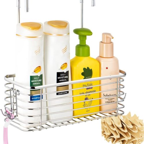 YQh hanging shower rack, bathroom storage rack, shampoo bracket, the back hook can be rotated, and can be hung on the faucet or Claw foot bathtubcross bar, 304 stainless steel rust proof and durable
