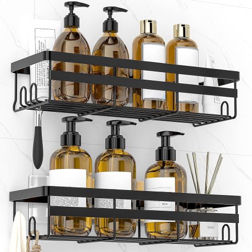 CT0434648JS_1 WOWBOX 2 Pack Adhesive Shower Caddies, No Drill Bathroom Shelves, Large | Stainless Steel Shower Shelf, Hanging Shower Organizers for Bathroom Storage, Home Decor, Bathroom Accessories