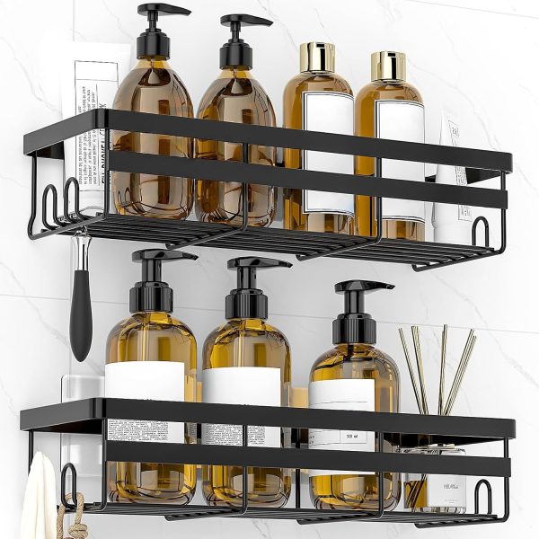 WOWBOX 2 Pack Adhesive Shower Caddies, No Drill Bathroom Shelves, Large | Stainless Steel Shower Shelf, Hanging Shower Organizers for Bathroom Storage, Home Decor, Bathroom Accessories