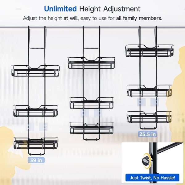 CT0434745JS_3 Skyapex Shower Caddy Over the Door Organizer: Bath Rack Hanging Over Glass with Hooks - Storage Shelf Inside Bathroom for Shampoo - Matte Black
