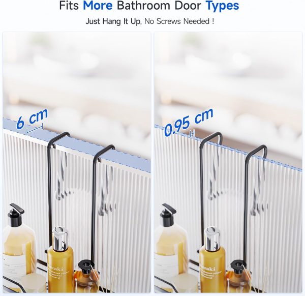 CT0434745JS_4 Skyapex Shower Caddy Over the Door Organizer: Bath Rack Hanging Over Glass with Hooks - Storage Shelf Inside Bathroom for Shampoo - Matte Black