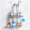 CT0434750JS_1 Sewulidon Aluminum Alloy Hanging Shower Caddy for Handheld Shower Heads,Rustproof Hose Shower Organizer 4 Levels Height Adjustable Shower Rack with Hooks,Razor Holder,Soap Holder