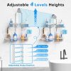CT0434750JS_4 Sewulidon Aluminum Alloy Hanging Shower Caddy for Handheld Shower Heads,Rustproof Hose Shower Organizer 4 Levels Height Adjustable Shower Rack with Hooks,Razor Holder,Soap Holder