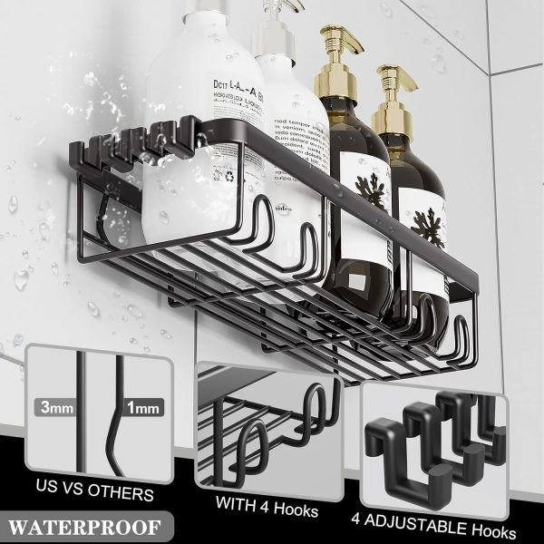 Adhesive Shower Caddy, 5-Pack Shower Caddy Hanging Bathroom Storage Organization, No Drilling Shelves with Soap Caddy & Toothbrush Wall-Mounted Shower Holder, Rustproof Bathroom Shelves