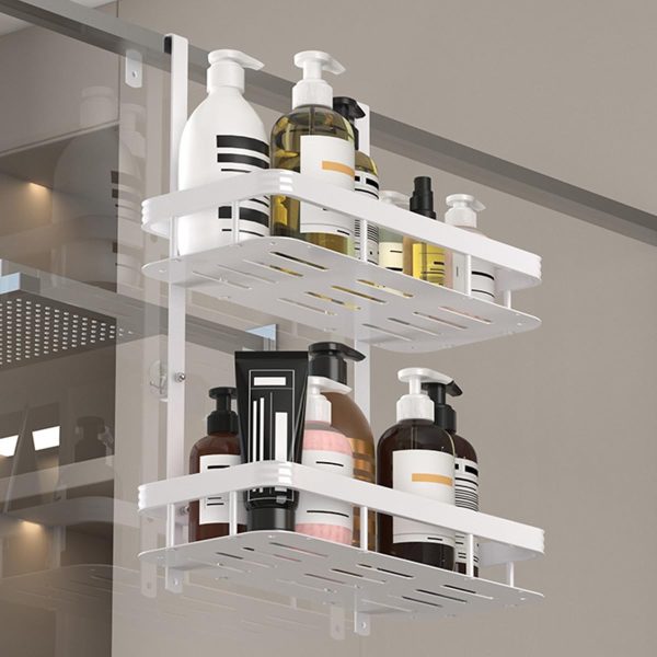 White Over Door Shower Caddy, Rustproof Bathroom Organizer, 2-Tier Storage Rack, 11.81x5.31 Inch Shelves, No Drilling Required
