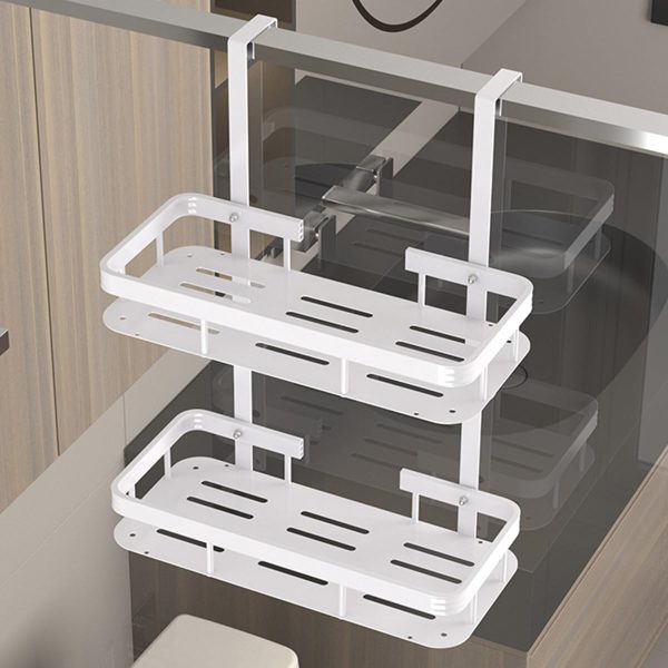 White Over Door Shower Caddy, Rustproof Bathroom Organizer, 2-Tier Storage Rack, 11.81x5.31 Inch Shelves, No Drilling Required