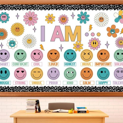 Affirmation Station Bulletin Board Decor Back to School Bulletin Board Smile Face Classroom Positive Sayings Paper Cutouts for First of Day School Classroom Chalkboard Wall Decor