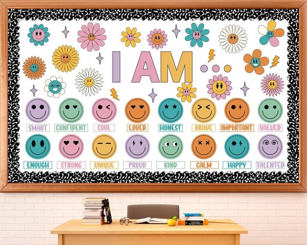 Affirmation Station Bulletin Board Decor Back to School Bulletin Board Smile Face Classroom Positive Sayings Paper Cutouts for First of Day School Classroom Chalkboard Wall Decor