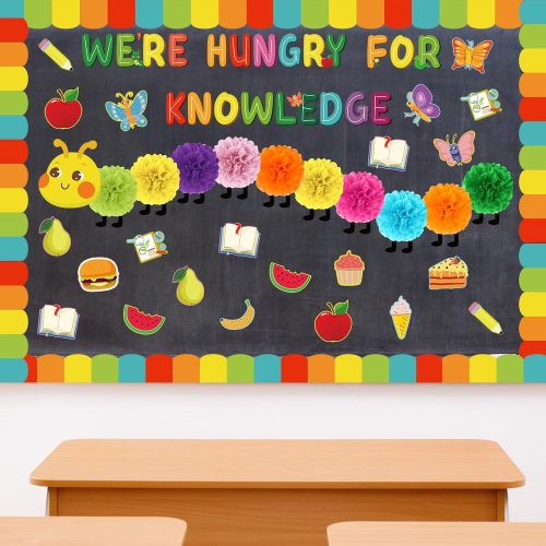 Colarr 3D Caterpillar Bulletin Board Decoration Set Colorful Hungry Caterpillar Classroom Decor Cafeteria Cutouts Bulletin Board Kit for Kindergarten Preschool Elementary Back to School(Bright)