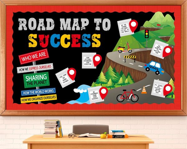 Road map to Success Bulletin Board Decorations Set Motivational Sign Bulletin Boarder Positive Inspirational Quote Paper Cutouts for Toddler Kids Back to School Classroom Home Wall Party Decor