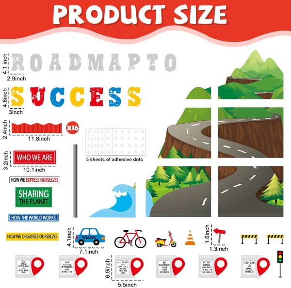 Road map to Success Bulletin Board Decorations Set Motivational Sign Bulletin Boarder Positive Inspirational Quote Paper Cutouts for Toddler Kids Back to School Classroom Home Wall Party Decor