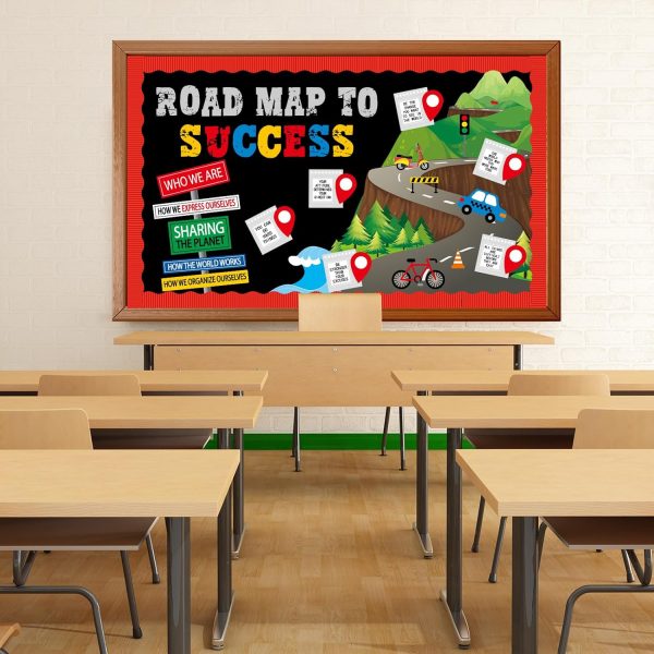 Road map to Success Bulletin Board Decorations Set Motivational Sign Bulletin Boarder Positive Inspirational Quote Paper Cutouts for Toddler Kids Back to School Classroom Home Wall Party Decor