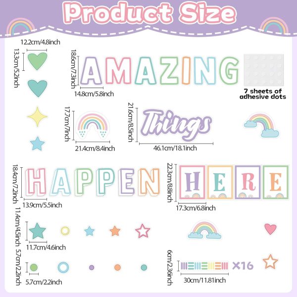 Amazing Things Happen Here Bulletin Board Rainbow Bulletin Board Decoration Set Inspirational Welcome Back to School Pastel Classroom Decorations Chalkboard Door Wall Decor