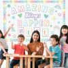 Amazing Things Happen Here Bulletin Board Rainbow Bulletin Board Decoration Set Inspirational Welcome Back to School Pastel Classroom Decorations Chalkboard Door Wall Decor