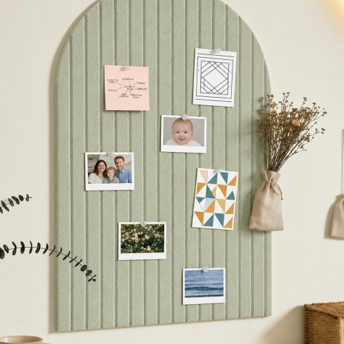 Large Arched Felt Bulletin Board, Sized 36" x 24" for Office & Wall Decor – 6 Customizable Adhesive Tiles with Pins are Perfect to Display Your Photos (Sage Green)