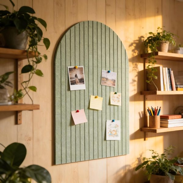 CT0435082JS_4 Large Arched Felt Bulletin Board, Sized 36" x 24" for Office & Wall Decor – 6 Customizable Adhesive Tiles with Pins are Perfect to Display Your Photos (Sage Green)