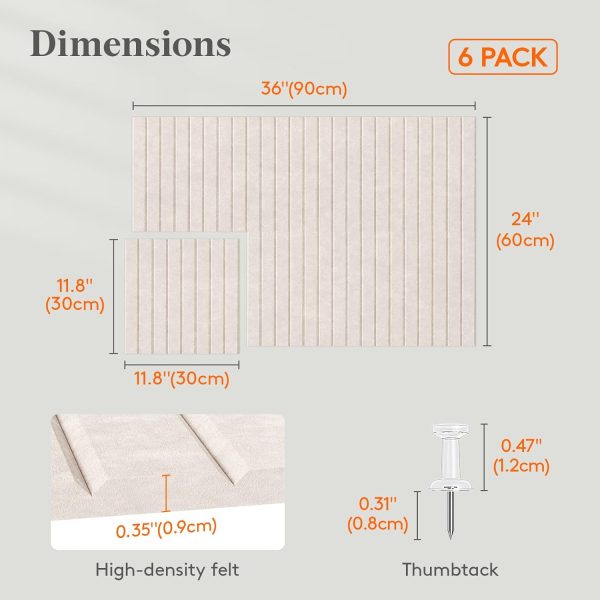CT0435091JS_3 Lifewit Large Felt Bulletin Board with Self-Adhesive 36" x 24"- 6 Pack | Cork Board for Walls Alternative, Pin Board with 30 Pushpins, Message Boards for Classroom Home Office Decor, Oatmeal