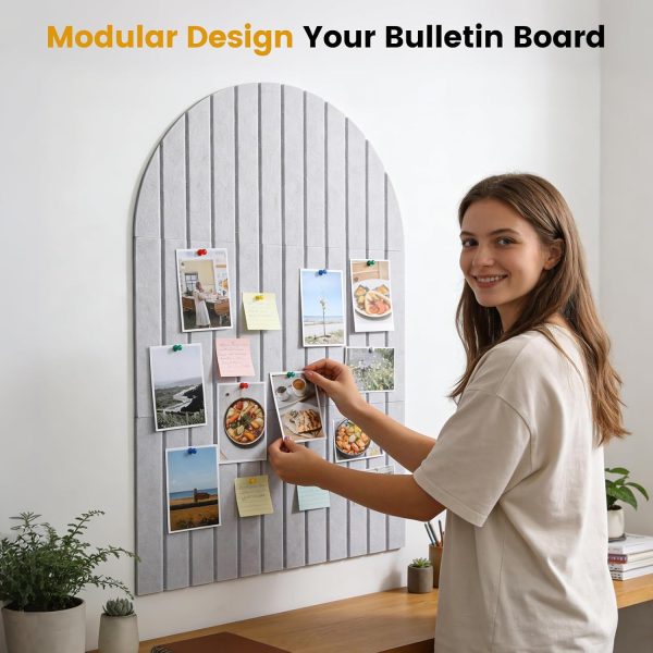 Arched Felt Bulletin Board (Light Camel), 35"x24" Large Wall Decor | 6 Pcs Self-Adhesive Tiles with Push Pins, Felt Cork Board Alternative for Home Office Classroom Decor
