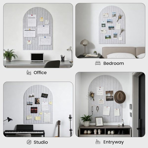 Arched Felt Bulletin Board (Light Camel), 35"x24" Large Wall Decor | 6 Pcs Self-Adhesive Tiles with Push Pins, Felt Cork Board Alternative for Home Office Classroom Decor
