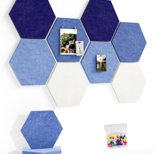 8 Pack Hexagon Felt Bulletin Board Tiles - 12" Large Thick Pin Board for Walls with 30 Push Pins, DIY Boards for Office Home School Decor, Aesthetic Hex Cork Board Alternative