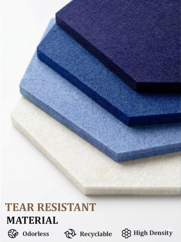 CT0435112JS_3 8 Pack Hexagon Felt Bulletin Board Tiles - 12" Large Thick Pin Board for Walls with 30 Push Pins, DIY Boards for Office Home School Decor, Aesthetic Hex Cork Board Alternative