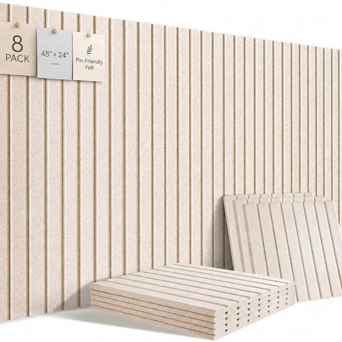CT0435136JS_1 8 Pack Large Felt Bulletin Board Tiles, 48" x 24" Felt Pin Board | Cork Board Alternative with 40 Strong Adhesive Tabs, Decorative Pin Board for Wall Decor, Home, Office, Dorm, Classroom