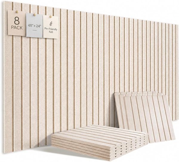 8 Pack Large Felt Bulletin Board Tiles, 48" x 24" Felt Pin Board | Cork Board Alternative with 40 Strong Adhesive Tabs, Decorative Pin Board for Wall Decor, Home, Office, Dorm, Classroom