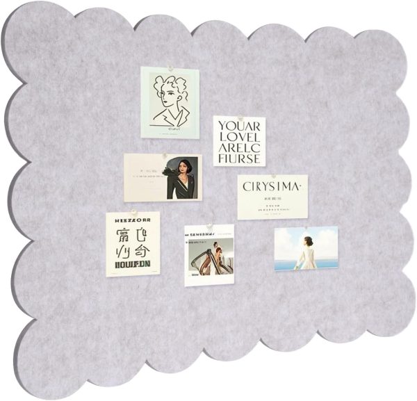 Scalloped Felt Bulletin Board 23.62" X 15.74" Foldable Beige | Bulletin Board Fabric Foldable Beige Self-Adhesive Bulletin Decorative Design Suitable for Office Notices, Classrooms, Art
