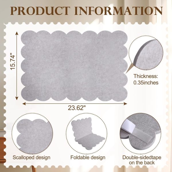Scalloped Felt Bulletin Board 23.62" X 15.74" Foldable Beige | Bulletin Board Fabric Foldable Beige Self-Adhesive Bulletin Decorative Design Suitable for Office Notices, Classrooms, Art