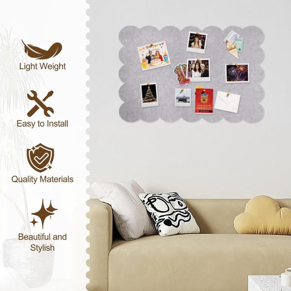 Scalloped Felt Bulletin Board 23.62" X 15.74" Foldable Beige | Bulletin Board Fabric Foldable Beige Self-Adhesive Bulletin Decorative Design Suitable for Office Notices, Classrooms, Art