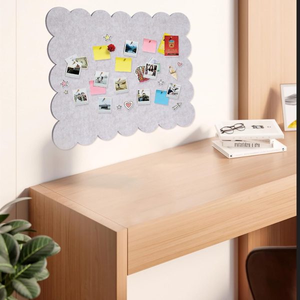 Scalloped Felt Bulletin Board 23.62" X 15.74" Foldable Beige | Bulletin Board Fabric Foldable Beige Self-Adhesive Bulletin Decorative Design Suitable for Office Notices, Classrooms, Art