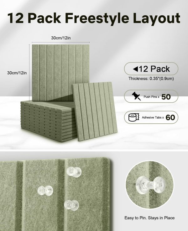 Cork Bulletin Board Tiles, Office Pin Board | 48" x 36" Large Wall Panels for Office, Dorm, Room and Desk Decor (Sage Green)