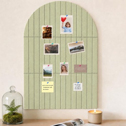 CT0435156JS_1 35" x 24" Arched Felt Bulletin Board for Wall Decor, Sage Green | 6 Pack Cork Board Alternative with pushpins, Safe Adhesive Tabs, Display Vision Board for Photos, Notes & Reminders