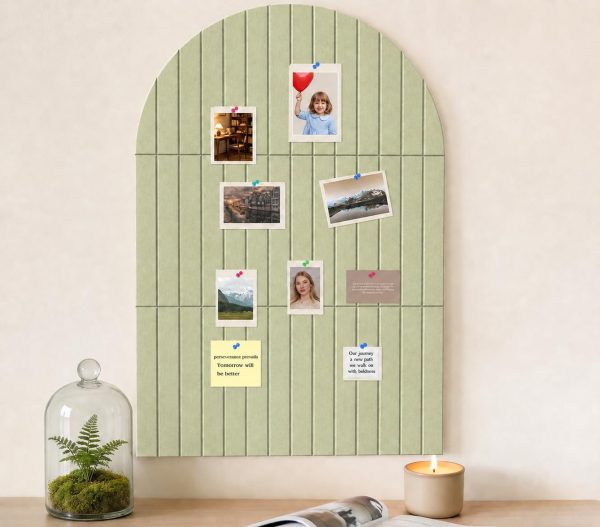CT0435156JS_1 35" x 24" Arched Felt Bulletin Board for Wall Decor, Sage Green | 6 Pack Cork Board Alternative with pushpins, Safe Adhesive Tabs, Display Vision Board for Photos, Notes & Reminders